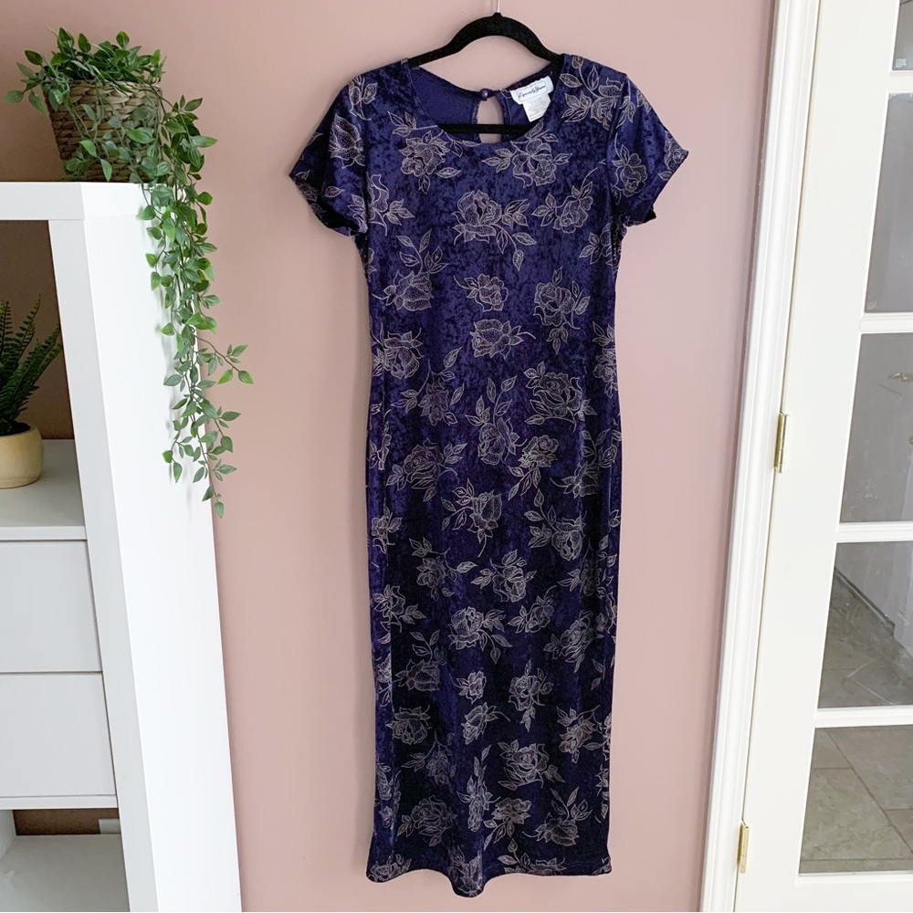Especially yours blue velvet floral maxi dress size 7/8